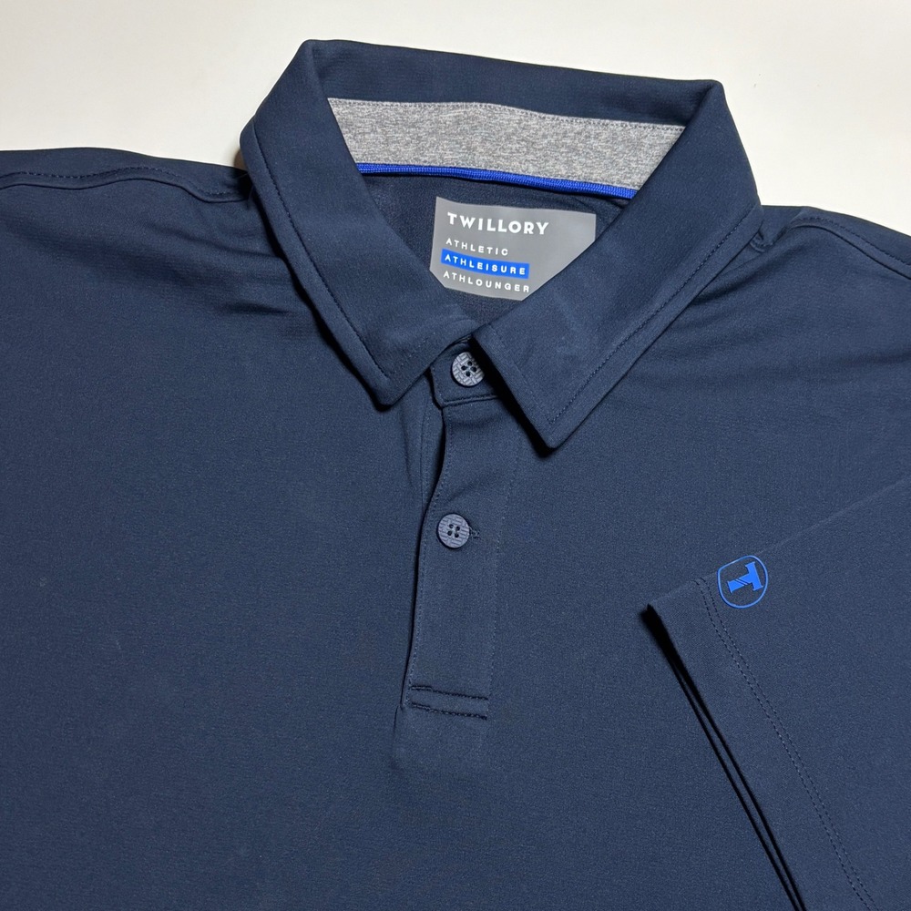 Twillory Athleisure Performance Polo Shirt Mens XXL Navy Blue Short Sleeve Golf